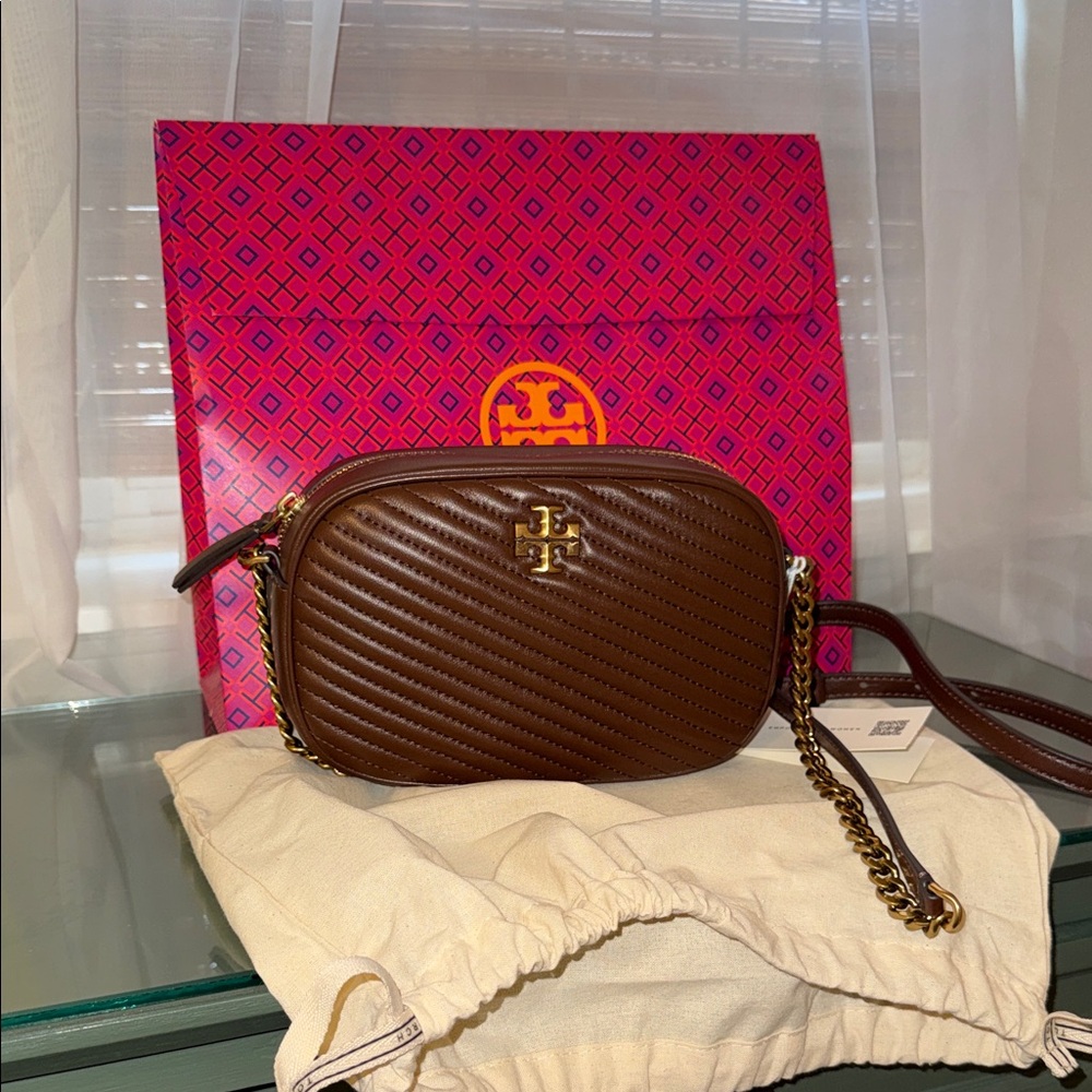 Tory Burch Chocolate Moto Quilted Crossbody Camera Bag